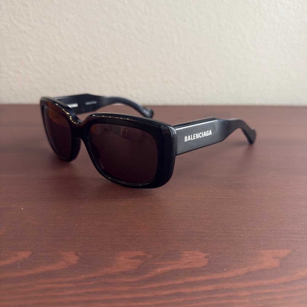 Balenciaga BB0072S 001 Rectangle Sunglasses Black Acetate Grey Lens 56mm Italy